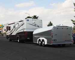 Towing the Aerovault makes my large RV rock-steady in wind and I can drive my RV 10 mph faster when I’m towing it! It’s my little draft bump buddy. Dean, MT RV towing Aerovault